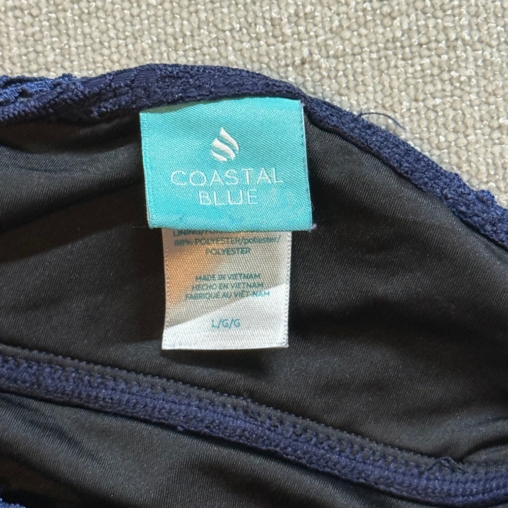 Coastal Blue Tankini Top Size Large Navy Blue Crochet Lace Halter Neck Swimwear - Picture 4 of 4
